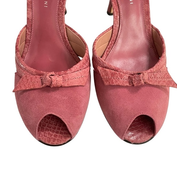 ANTONIO MELANI Dusty Rose
Suede Leather Faux Snake
Trim Peep Toe Heels Size 9M - Picture 7 of 13